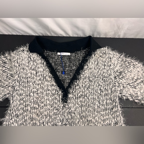 ZARA eyelash knit cropped top black and white in size small. NEW - Picture 4 of 5